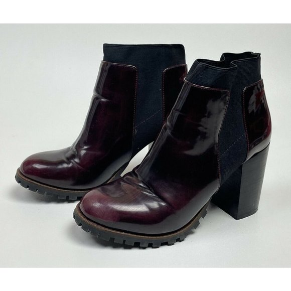Steve Madden Women's Oxblood Leather Chunky Lug Boots Antyy Chelsea Ankle SZ 9.5 - Picture 2 of 12